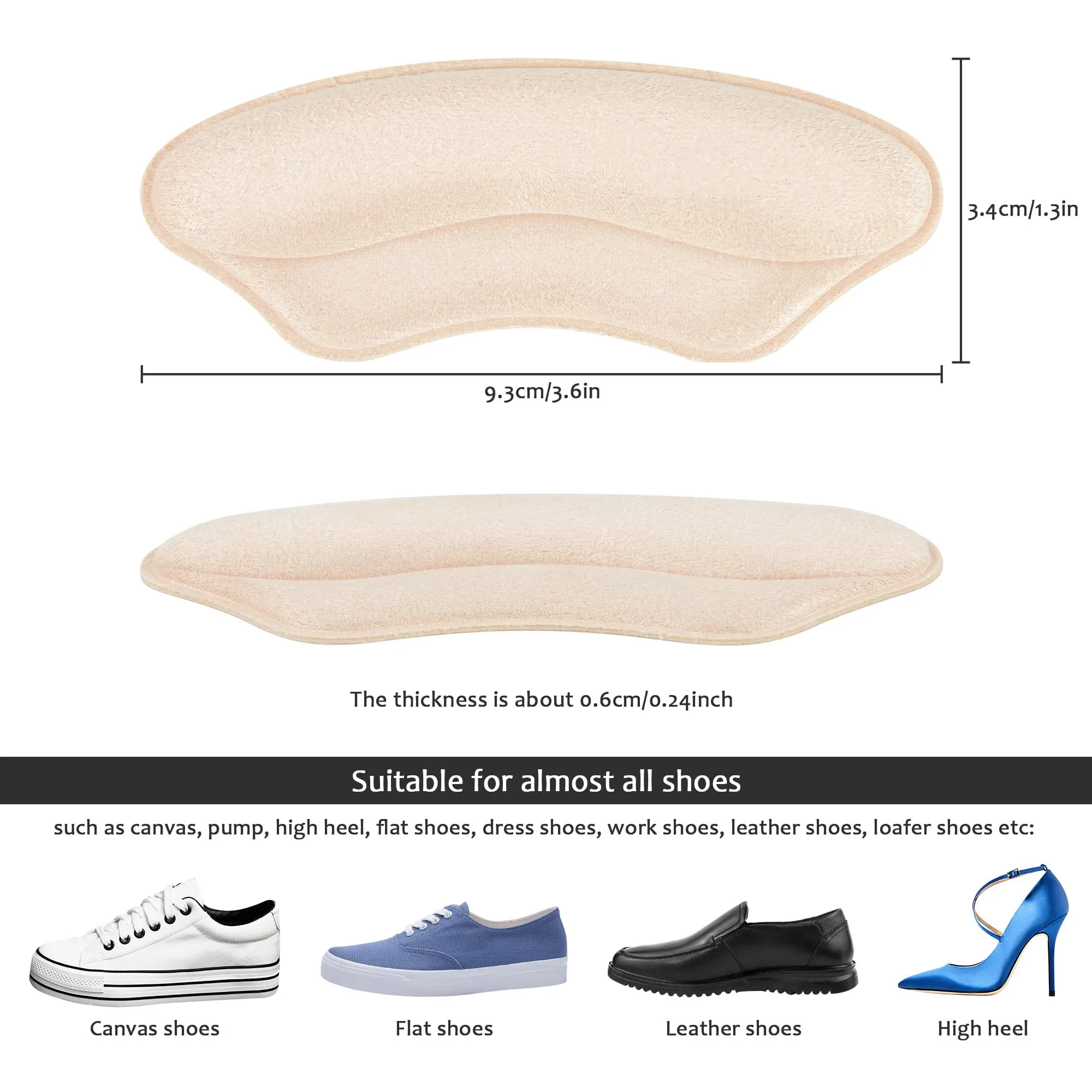 4 Pairs AHPAND Heel Cushion Pads for Women Men, Loose Shoes, Shoes Too Big, Heel Grips Pads Liner, High Heel Inserts to Improve Shoe Fit, Prevent Heel Slip and Blister