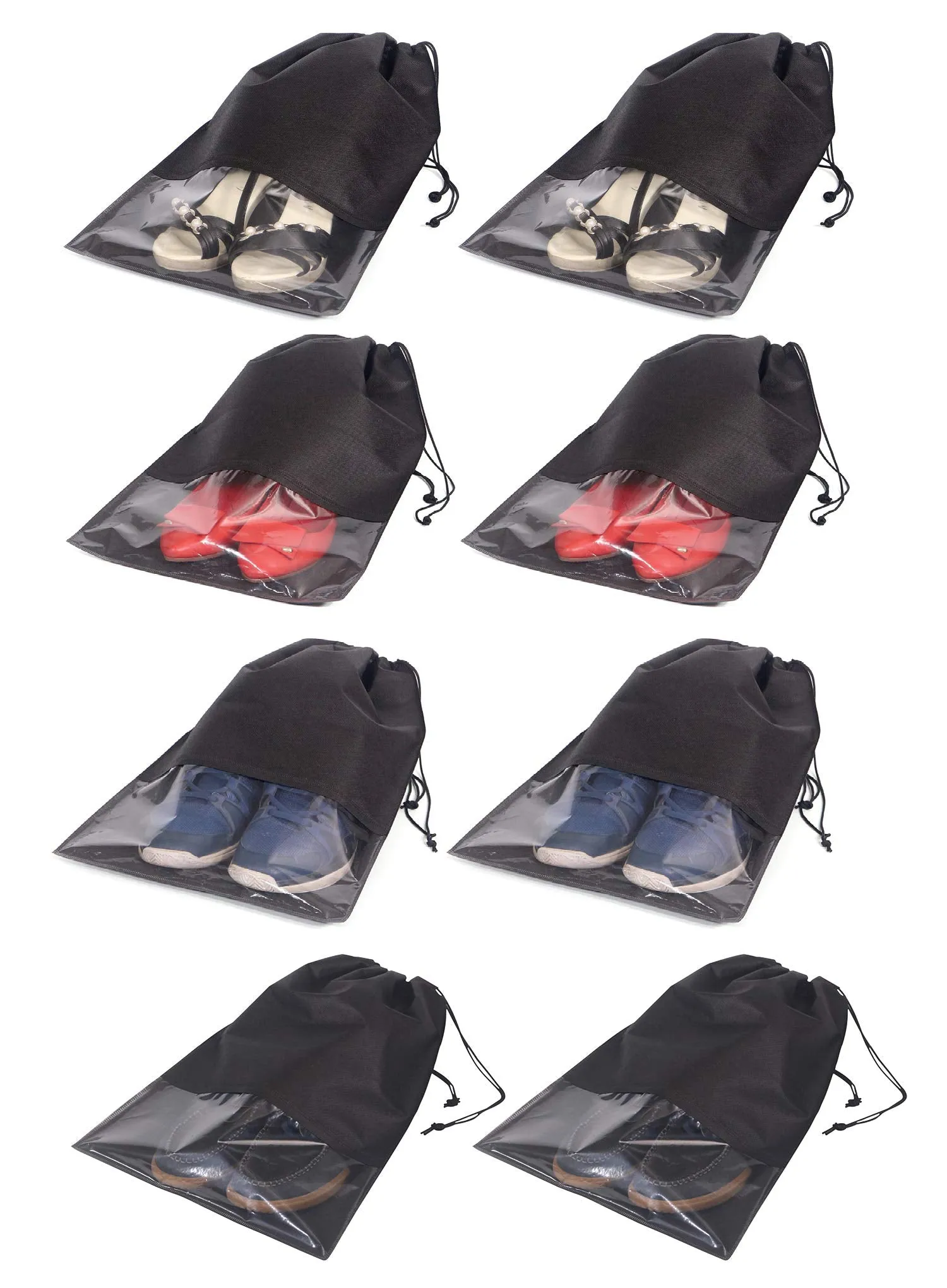 8 PCS Shoe Bags for Travel Non-Woven Large Shoes Pouch Storage Organizer with Rope for Men and Women Black