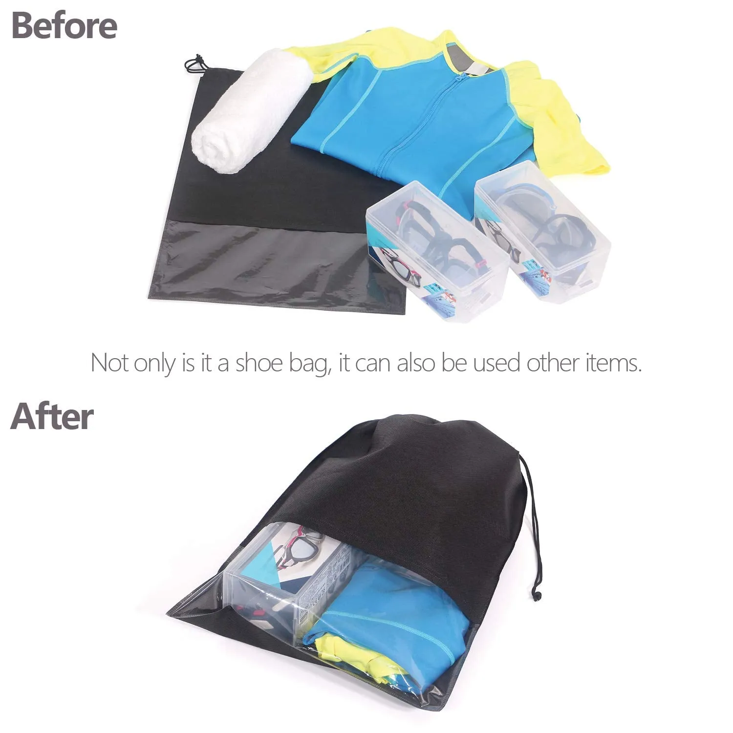 8 PCS Shoe Bags for Travel Non-Woven Large Shoes Pouch Storage Organizer with Rope for Men and Women Black