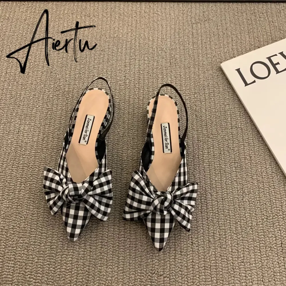 Aiertu Bow Sandals Women Summer Pointed Low Heel Sandals Women Fashion Baotou Thin Strap Sandals High Heels Sandalias De Mujer HOT NOW