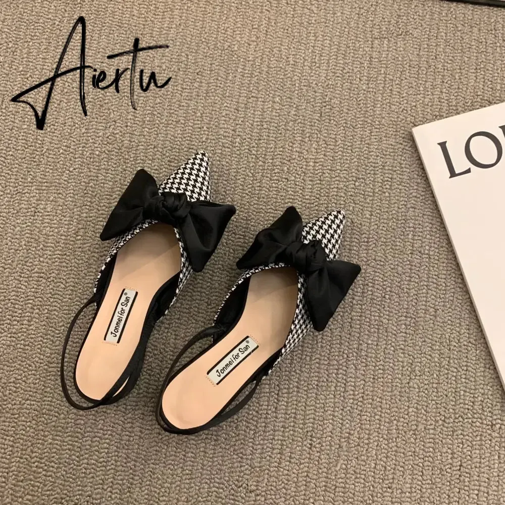 Aiertu Bow Sandals Women Summer Pointed Low Heel Sandals Women Fashion Baotou Thin Strap Sandals High Heels Sandalias De Mujer HOT NOW