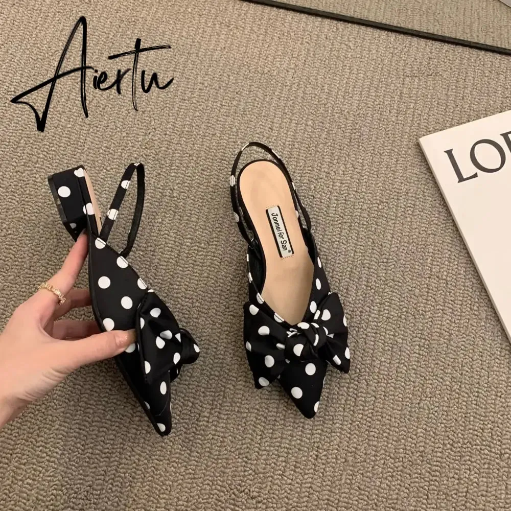 Aiertu Bow Sandals Women Summer Pointed Low Heel Sandals Women Fashion Baotou Thin Strap Sandals High Heels Sandalias De Mujer HOT NOW