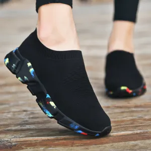 Amozae 2022 Mesh Women Sneakers Breathable Women Flat Shoes Lightweight Casual Shoes Ladies Lace-Up Black Couple Color Socks Shoes