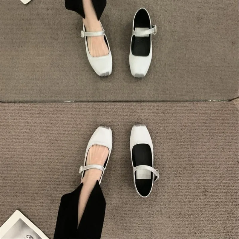 Amozae 2023 Spring Women Flat Shoes Fashion Silk Square Toe Shallow Ladies Ballet Shoes Soft Casual Flat Mary Jane Shoes Women Shoes