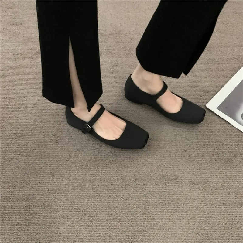 Amozae 2023 Spring Women Flat Shoes Fashion Silk Square Toe Shallow Ladies Ballet Shoes Soft Casual Flat Mary Jane Shoes Women Shoes