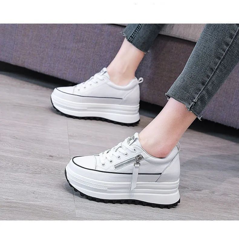 Amozae  7Cm Genuine Leather Women Casual Shoes 7Cm Platform Wedge Female Women Fashion Sneakers Chunky Spring Autumn Shoes Summer