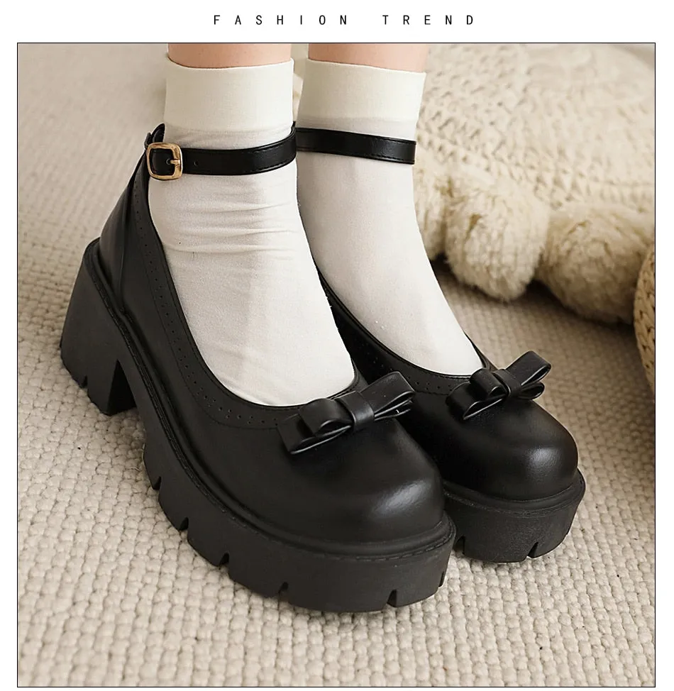 Amozae  Bowknot Round Toe Ankle Buckle Lolita Shoes Girls Spring Summer Platform Heel Dropship Student Shoes College Girl Lolita