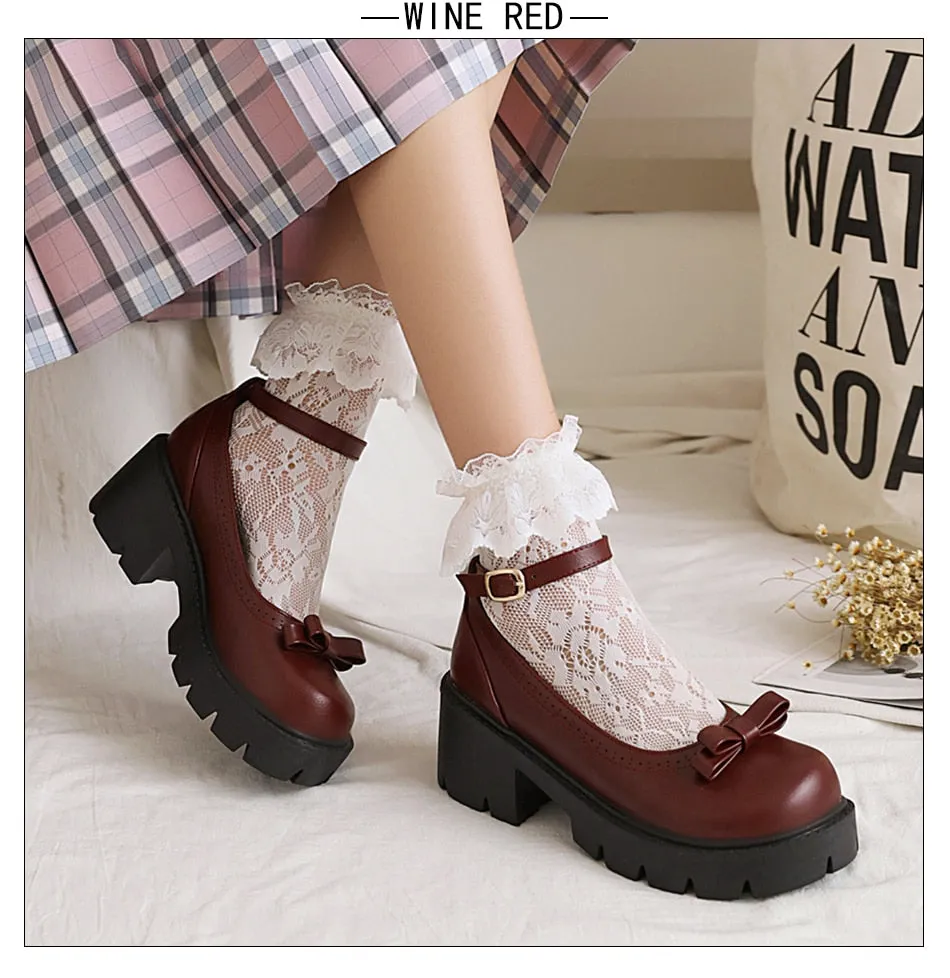 Amozae  Bowknot Round Toe Ankle Buckle Lolita Shoes Girls Spring Summer Platform Heel Dropship Student Shoes College Girl Lolita