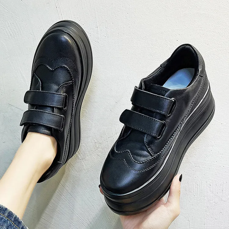 Amozae  Genuine Leather Women Casual Shoes Hook Loop Platform Wedge Women Fashion Sneakers Spring Autumn Warm Fur Winter Shoes