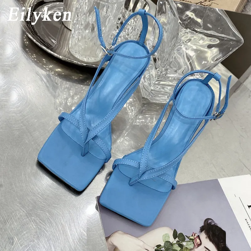 Amozae- Gladiator Sandals High Heels Shoes Fall Best Street Look Females Square Head Open Toe Clip-On Strappy Sandals  Women