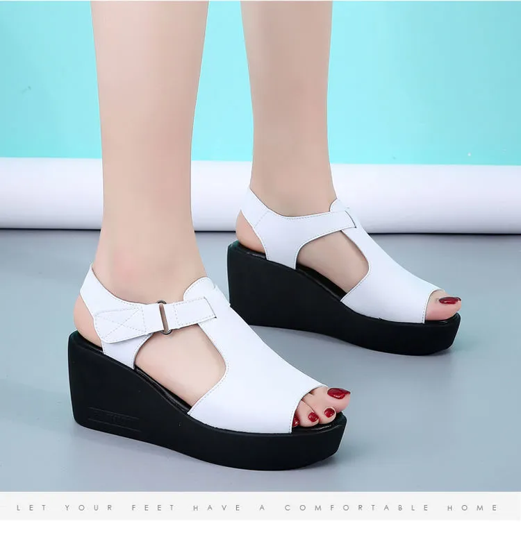 Amozae-  Open Head Plus Size 35-40 Medium Heel Platform Sandals Women Wedding Shoes 2024 Summer Casual Wedges Sandals for Beach Office