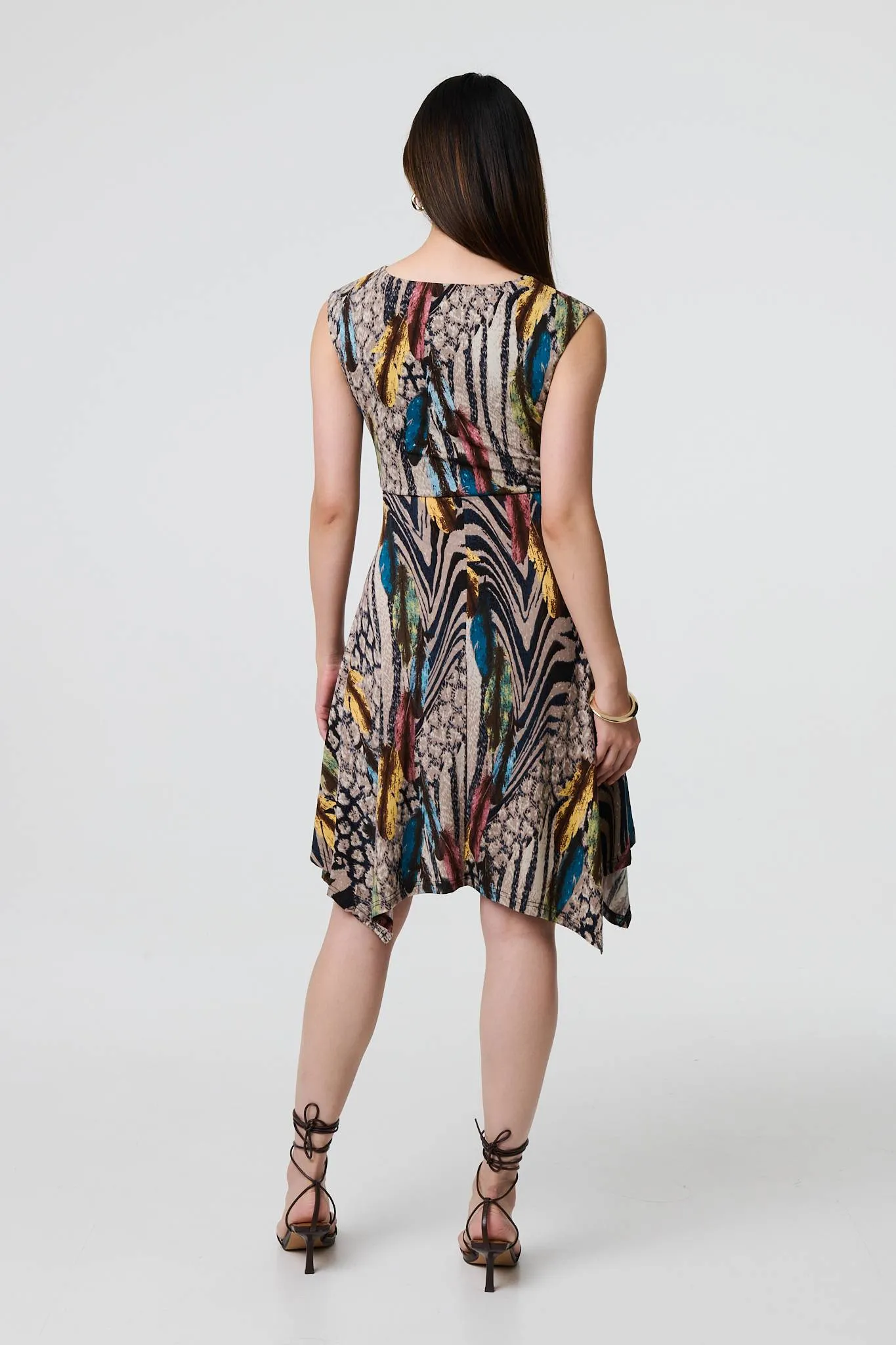 Animal Print Tie Waist Knee Length Dress