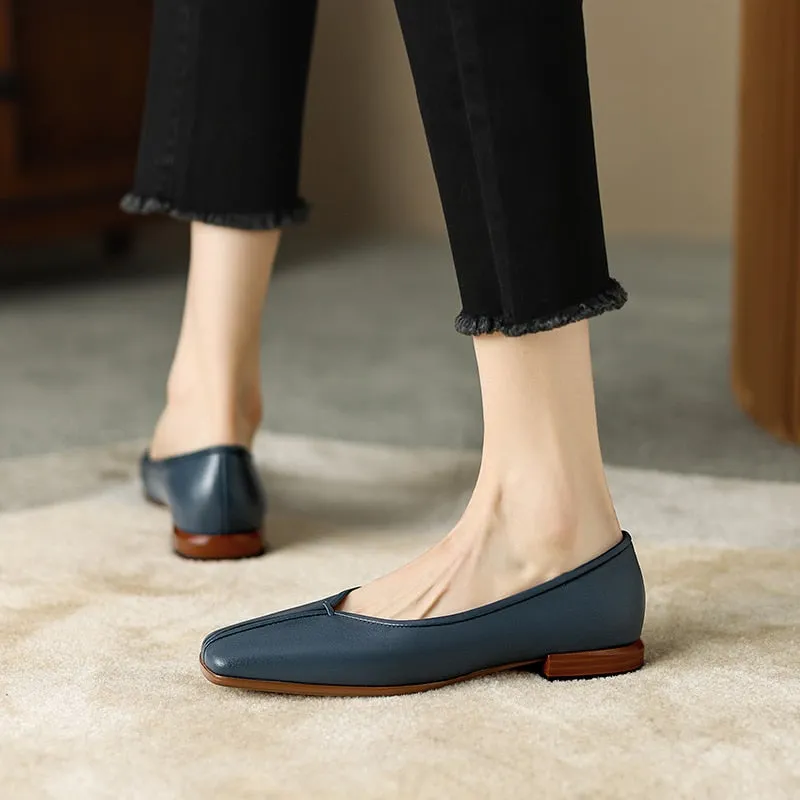 Back to school 2023 new Spring women pumps natural leather 22-24.5cm length sheepskin pigskin full leather Square toe retro shoes heels women