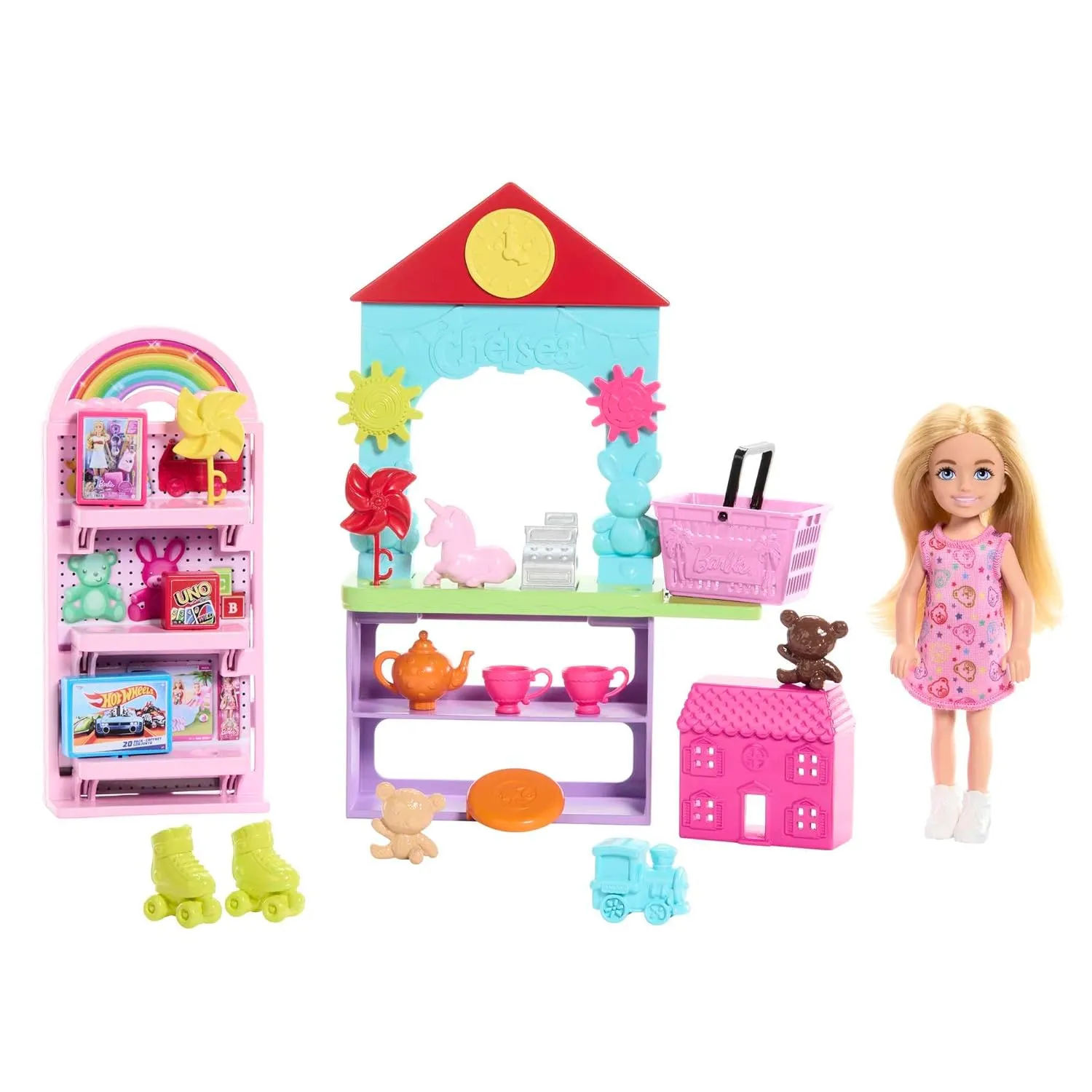 Barbie Chelsea Can Be Toy Store Playset with Small Blonde Doll, Counter & Display Furniture & 15 Accessories for Kids Ages 3 