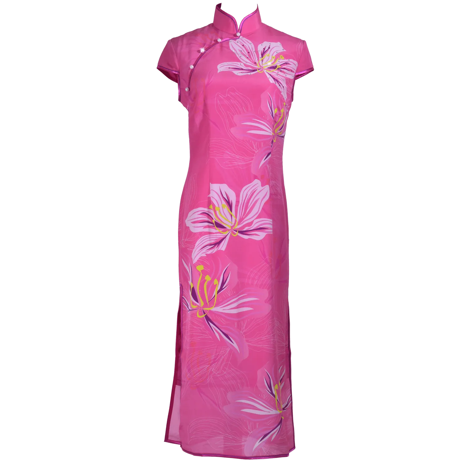 【BAUHINIA】100% Silk Crystal Cheongsam (Cap Sleeve)