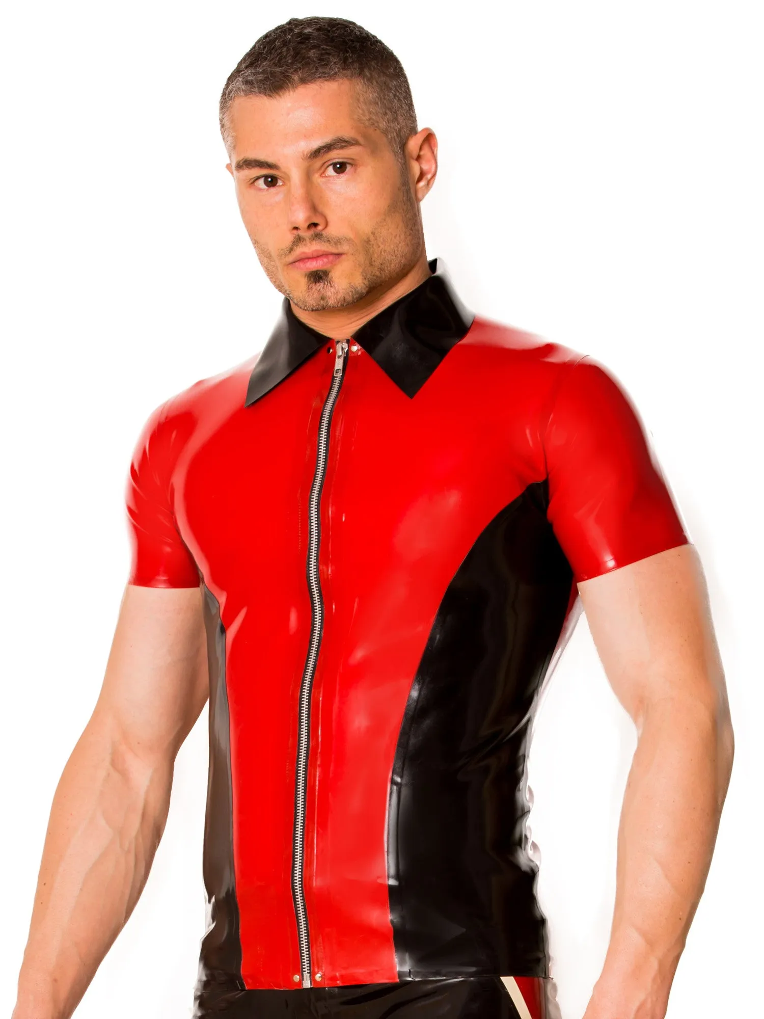 Black & Red Contrast Latex Shirt