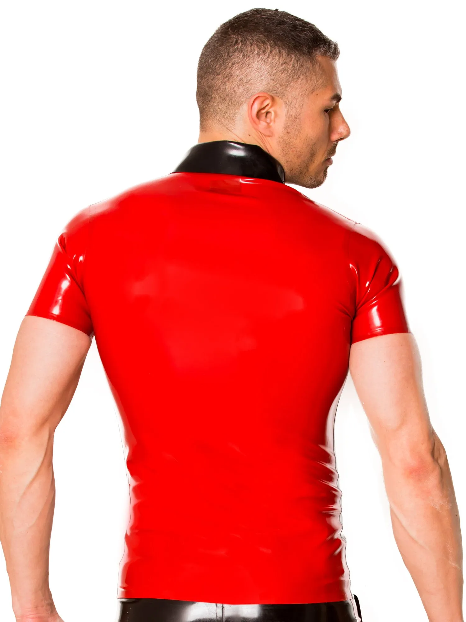 Black & Red Contrast Latex Shirt