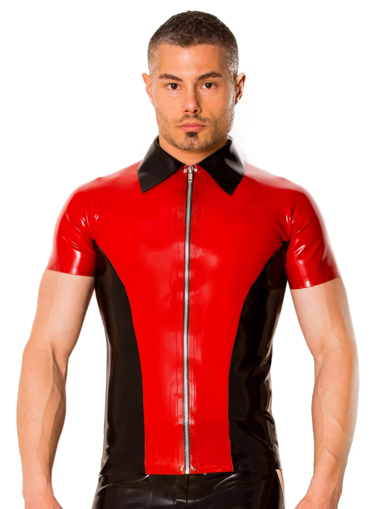 Black & Red Contrast Latex Shirt