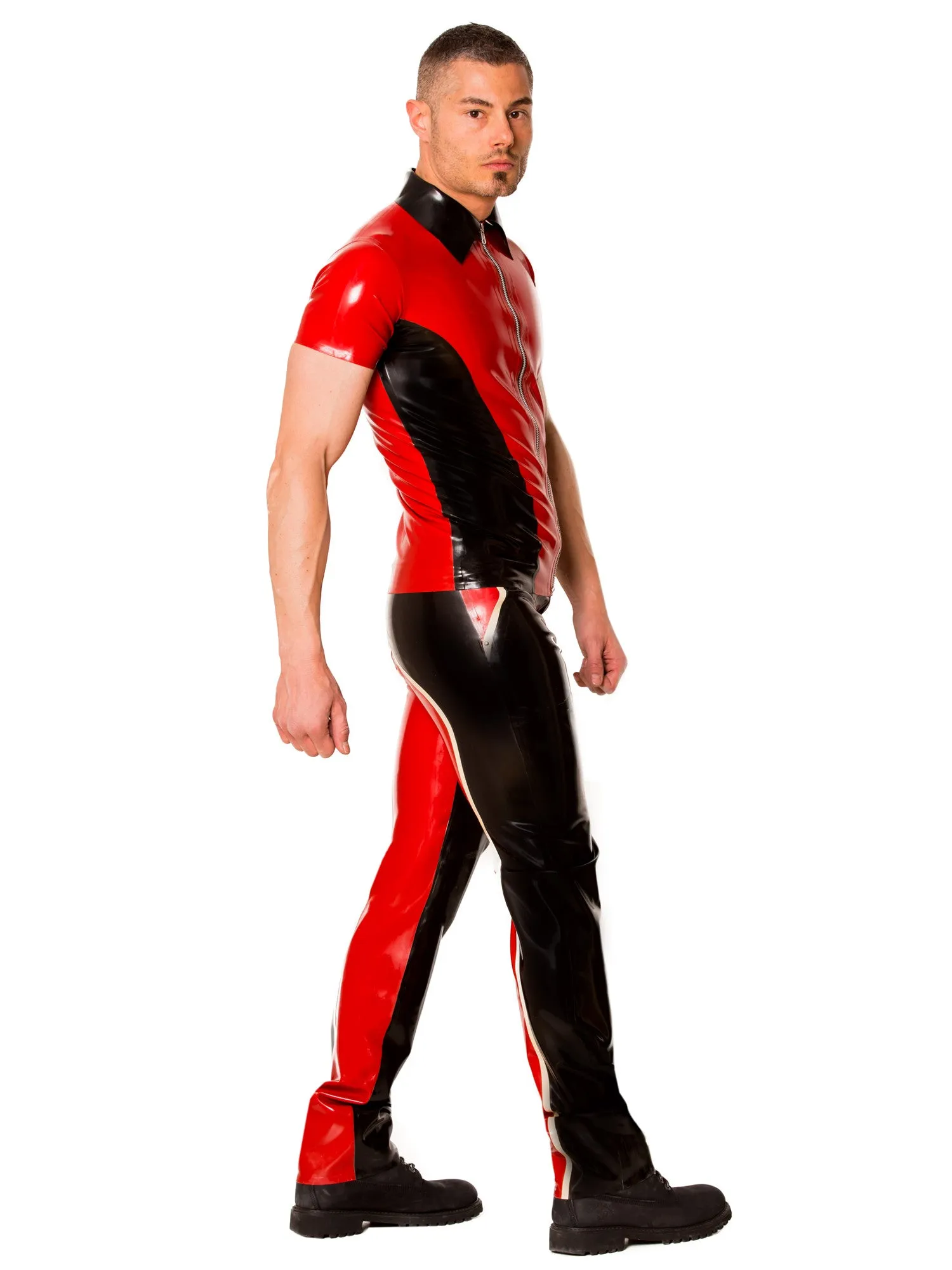 Black & Red Contrast Latex Shirt