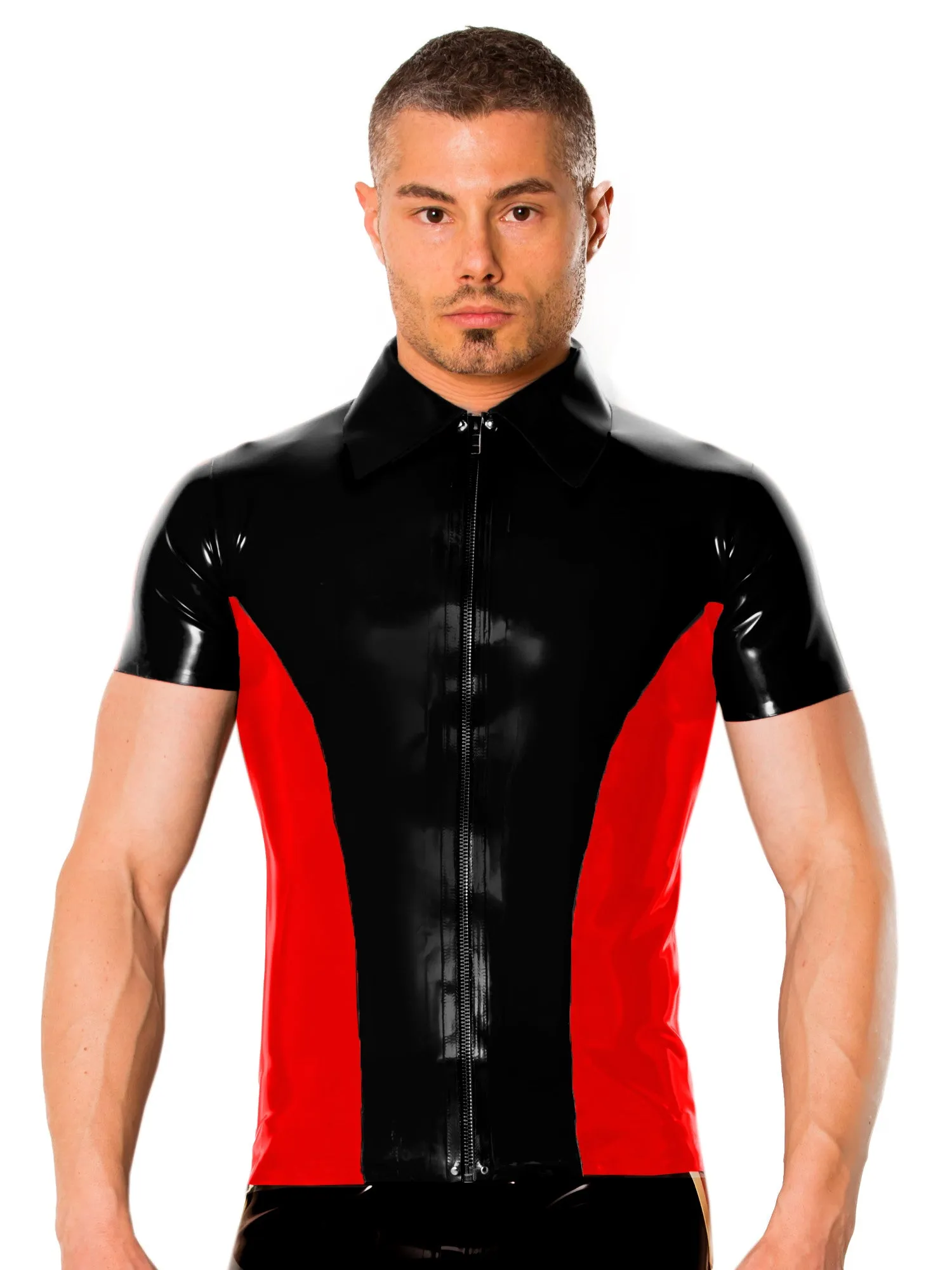 Black & Red Contrast Latex Shirt