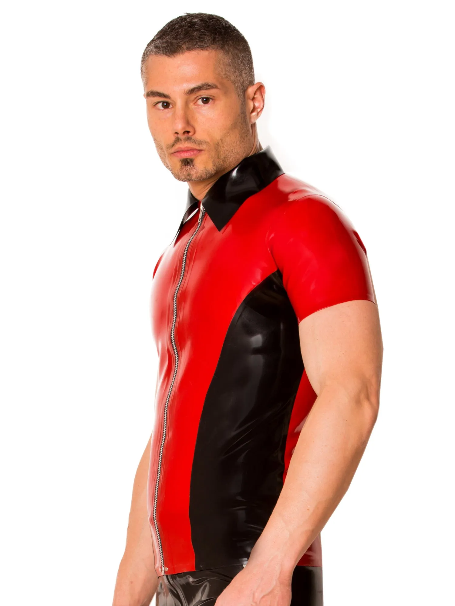 Black & Red Contrast Latex Shirt