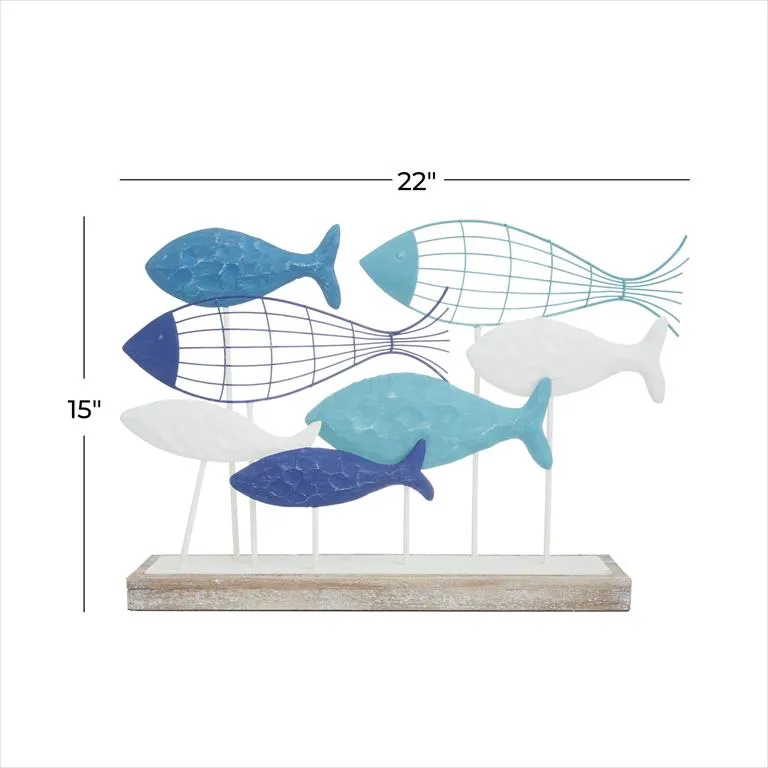 BLUE METAL FISH SCULPTURE