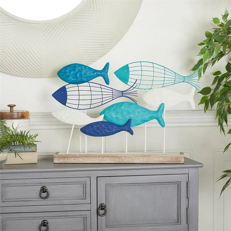 BLUE METAL FISH SCULPTURE