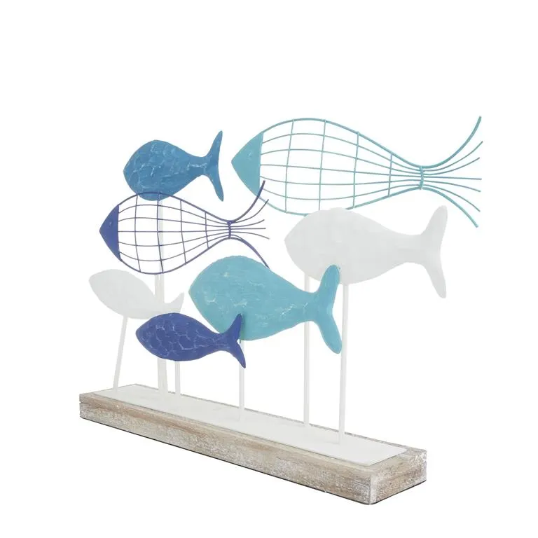 BLUE METAL FISH SCULPTURE