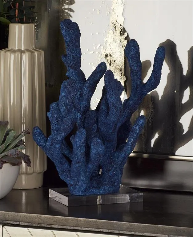 BLUE POLYSTONE CORAL TEXTURED POROUS SCULPTURE WITH ACRYLIC BASE