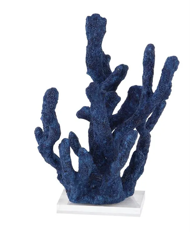 BLUE POLYSTONE CORAL TEXTURED POROUS SCULPTURE WITH ACRYLIC BASE