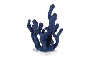 BLUE POLYSTONE CORAL TEXTURED POROUS SCULPTURE WITH ACRYLIC BASE