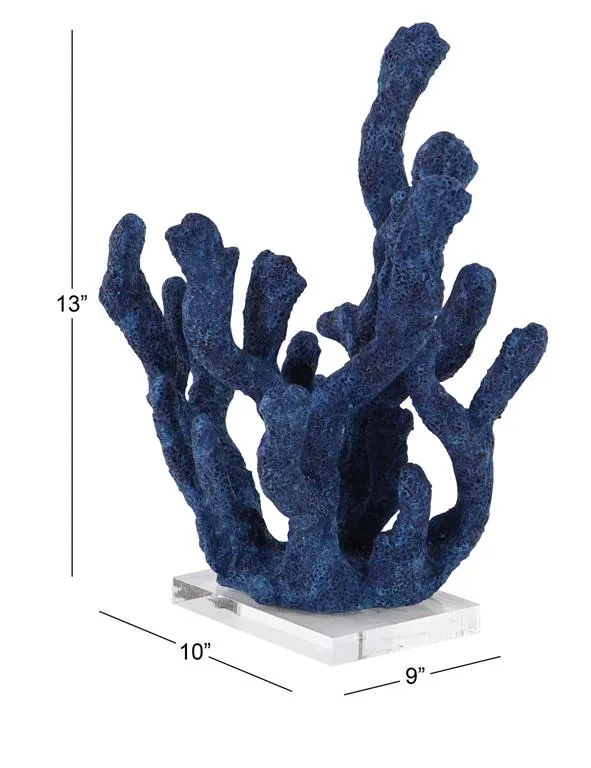 BLUE POLYSTONE CORAL TEXTURED POROUS SCULPTURE WITH ACRYLIC BASE