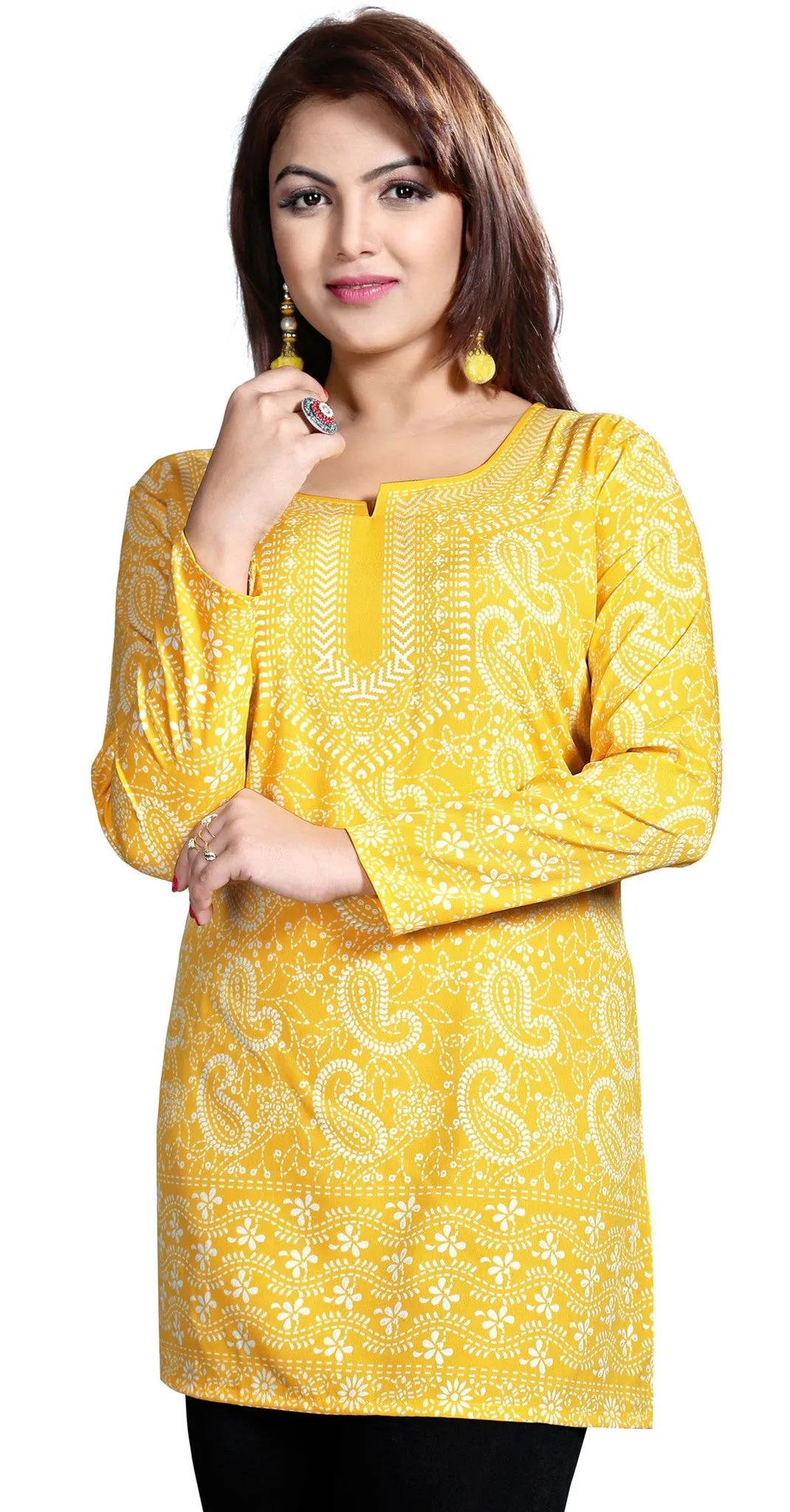 Bright Yellow Indian Kurta for Women – Stylish Short Kurti