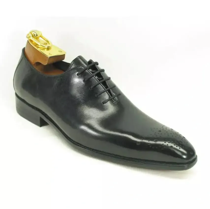 Carrucci Mens Black Whole Cut Oxford Leather Dress Shoes