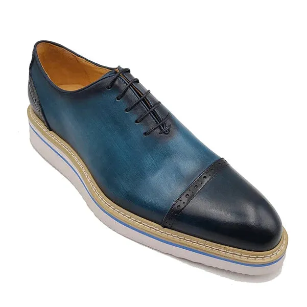 Carrucci Mens Navy & Blue Two Tone Cap Toe Oxford Leather Dress Shoes