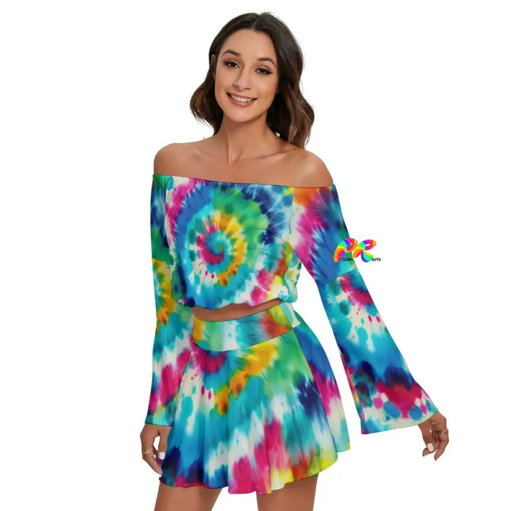 Color Swirl Tie Dye Off The Shoulder Skirt Set