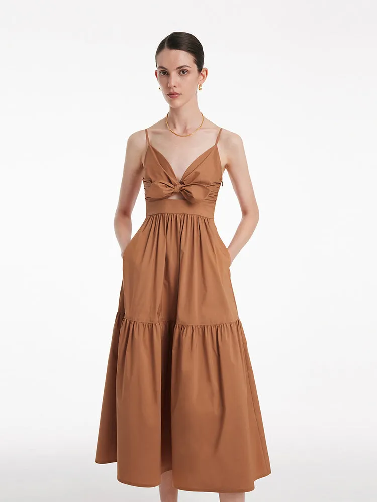 Cotton Spaghetti Strap Bowknot Tied Maxi Dress