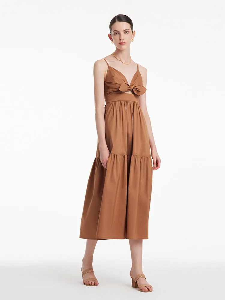 Cotton Spaghetti Strap Bowknot Tied Maxi Dress