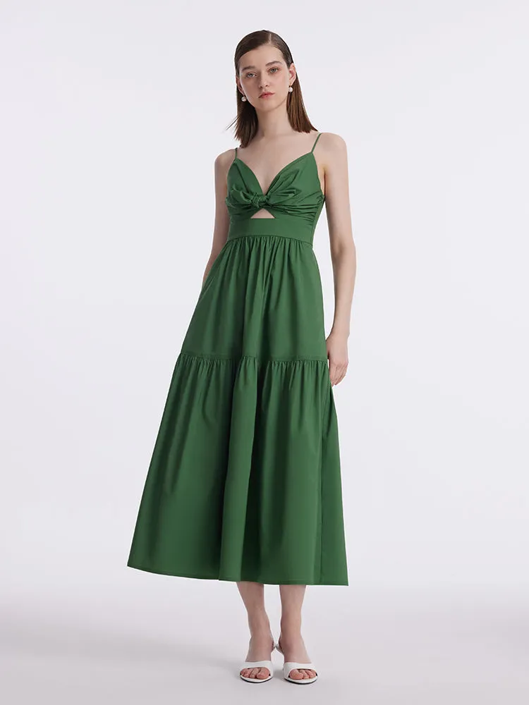 Cotton Spaghetti Strap Bowknot Tied Maxi Dress