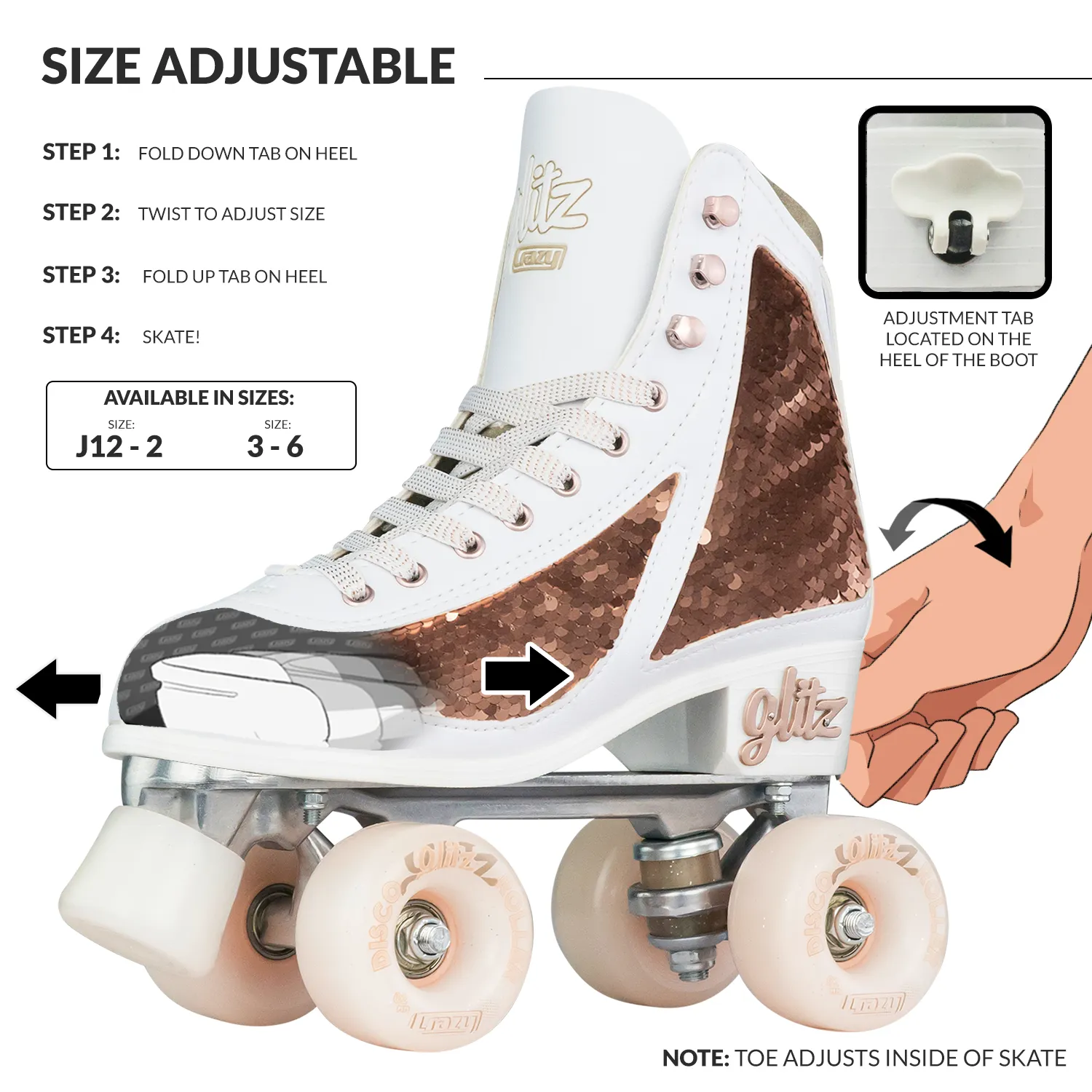 Crazy Glitz Adjustable Roller Skates Rose Gold