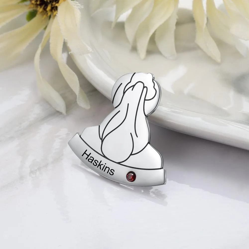 Custom Sterling Silver Young Girl Pin- Personalized Birthstone and Name Engraving Pin for Young Girls