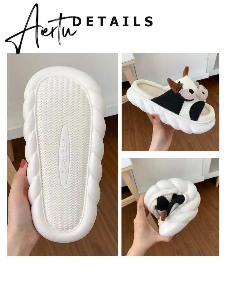 Cute Cartoon Milk Cow House Slippers Funny Shoes Women's Slippers Summer Four Seasons Indoor Home Slippers