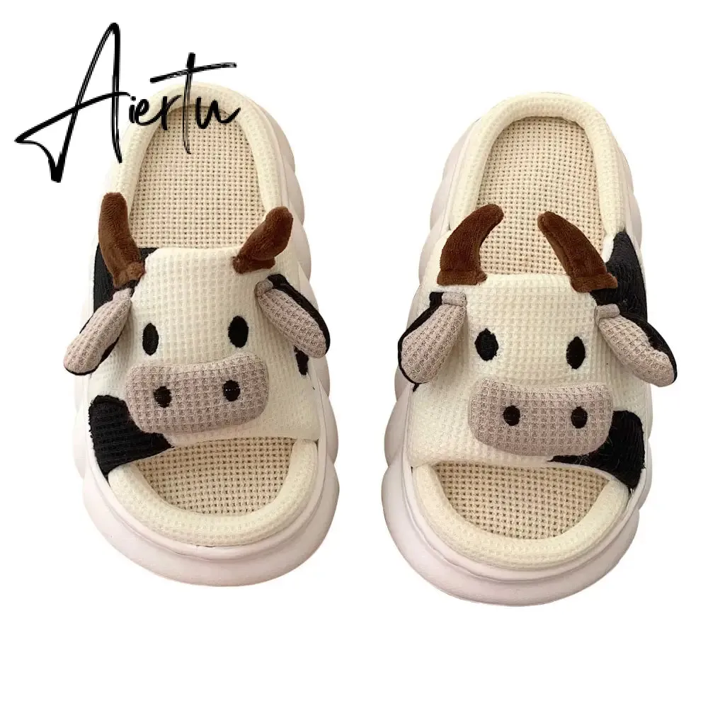 Cute Cartoon Milk Cow House Slippers Funny Shoes Women's Slippers Summer Four Seasons Indoor Home Slippers