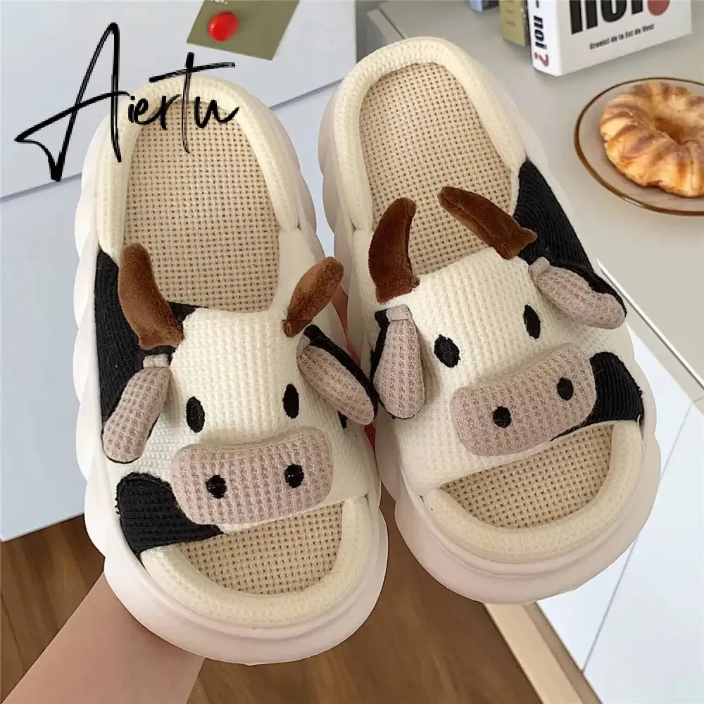 Cute Cartoon Milk Cow House Slippers Funny Shoes Women's Slippers Summer Four Seasons Indoor Home Slippers