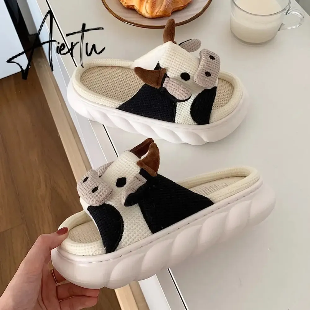 Cute Cartoon Milk Cow House Slippers Funny Shoes Women's Slippers Summer Four Seasons Indoor Home Slippers