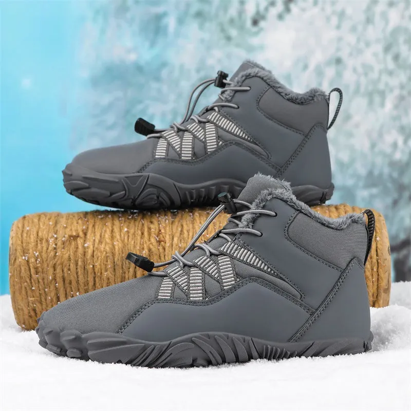 Damen-Fünffinger-Outdoor-Sport-Baumwollschuhe, Unisex, samtwarme Schneestiefel, verschleißfeste Anti-Ski-Bodenstiefel, verdickte Winterschuhe