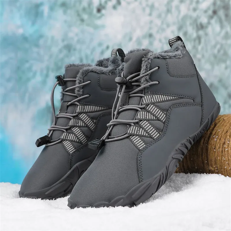 Damen-Fünffinger-Outdoor-Sport-Baumwollschuhe, Unisex, samtwarme Schneestiefel, verschleißfeste Anti-Ski-Bodenstiefel, verdickte Winterschuhe