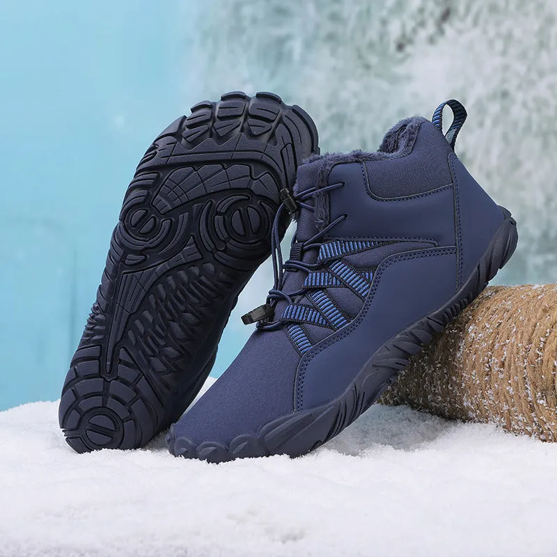 Damen-Fünffinger-Outdoor-Sport-Baumwollschuhe, Unisex, samtwarme Schneestiefel, verschleißfeste Anti-Ski-Bodenstiefel, verdickte Winterschuhe