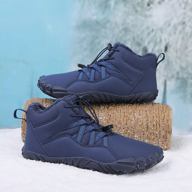 Damen-Fünffinger-Outdoor-Sport-Baumwollschuhe, Unisex, samtwarme Schneestiefel, verschleißfeste Anti-Ski-Bodenstiefel, verdickte Winterschuhe