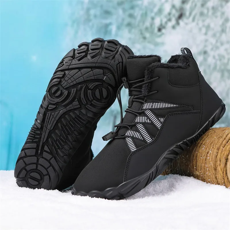 Damen-Fünffinger-Outdoor-Sport-Baumwollschuhe, Unisex, samtwarme Schneestiefel, verschleißfeste Anti-Ski-Bodenstiefel, verdickte Winterschuhe